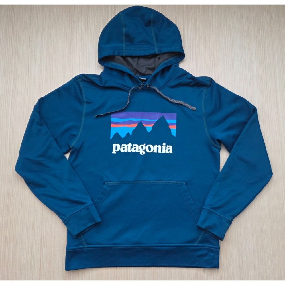 Patagonia Hoodie Shop Sticker PolyCycle Men's S Blue Sweatshirt 39518 *Read*